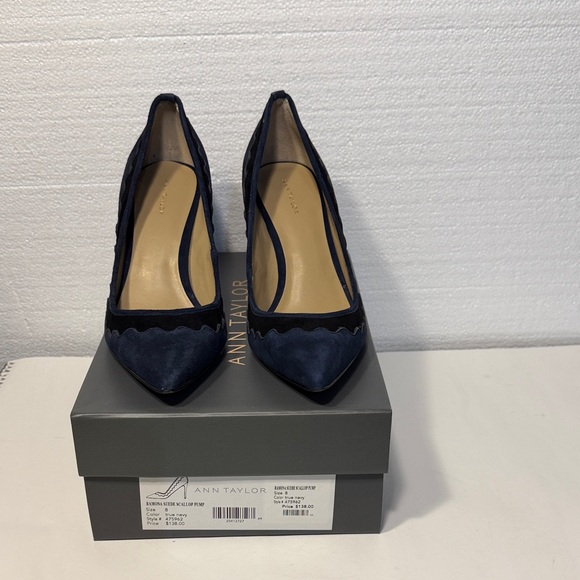 Ann Taylor Shoes - NIB Ann Taylor Ramona Midnight Blue / Black Leather Suede scallop pumps